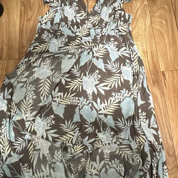 Torrid Walk-Through Gauze Maxi Romper Dress Shorts Size 4 / 4X Blue Floral Mint - Picture 6 of 11